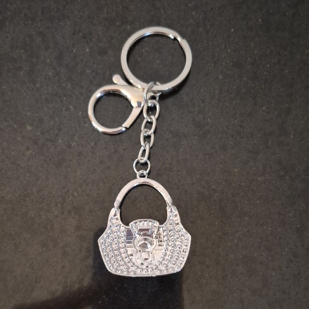 Purse Shaped Bag Charm Key Charm Red and Silver Handbag Keychain - Picture 3 of 8